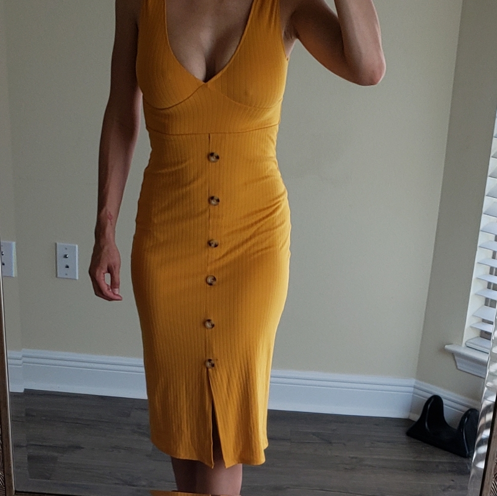 Derek Heart yellow v cut dress